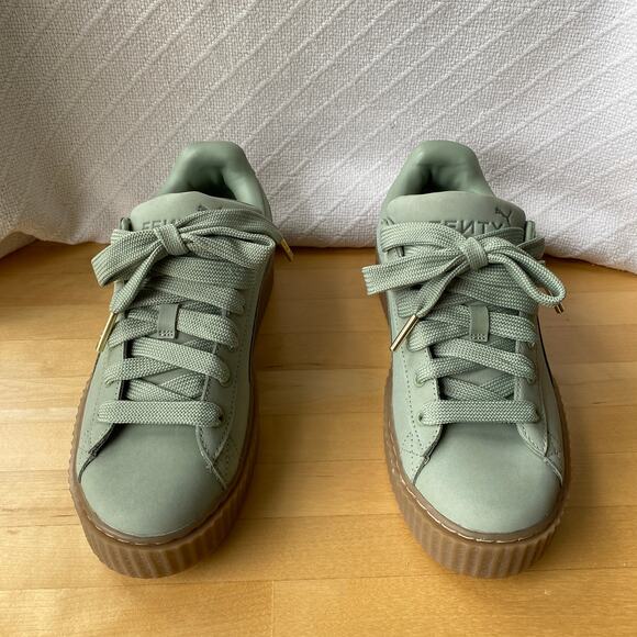 PUMA x FENTY Creeper Phatty Leather Sneakers Green Fog Nubuck Gum Sole Size 10 - Picture 3 of 10